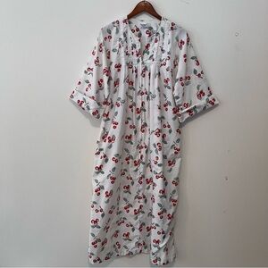 VTG Talbots Intimates Robe Womens SZ. S Cherries Zip-Up Long Pleated Front